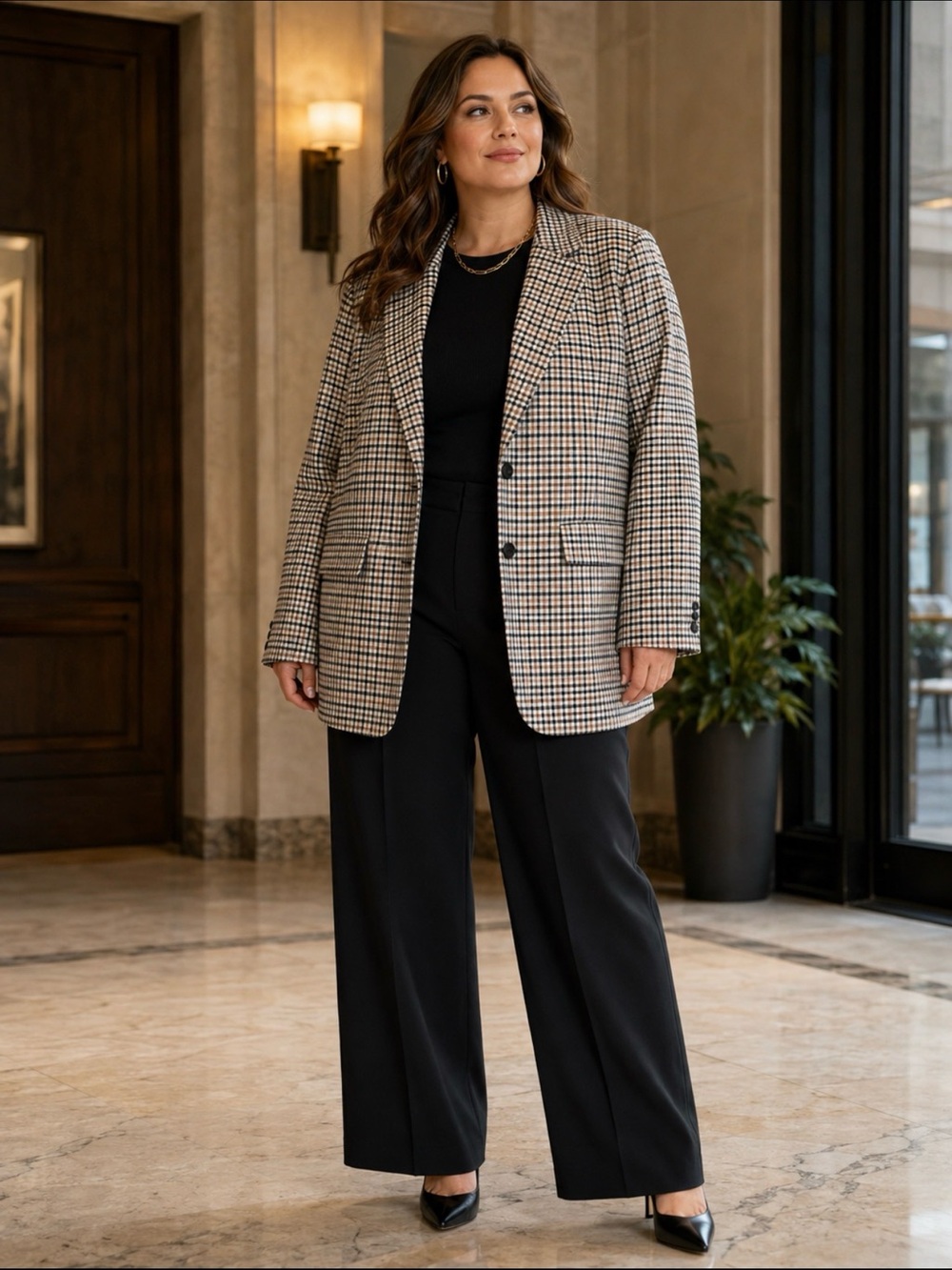 A New Day Plaid Oversized Long Blazer Brown Black Women’s XXL